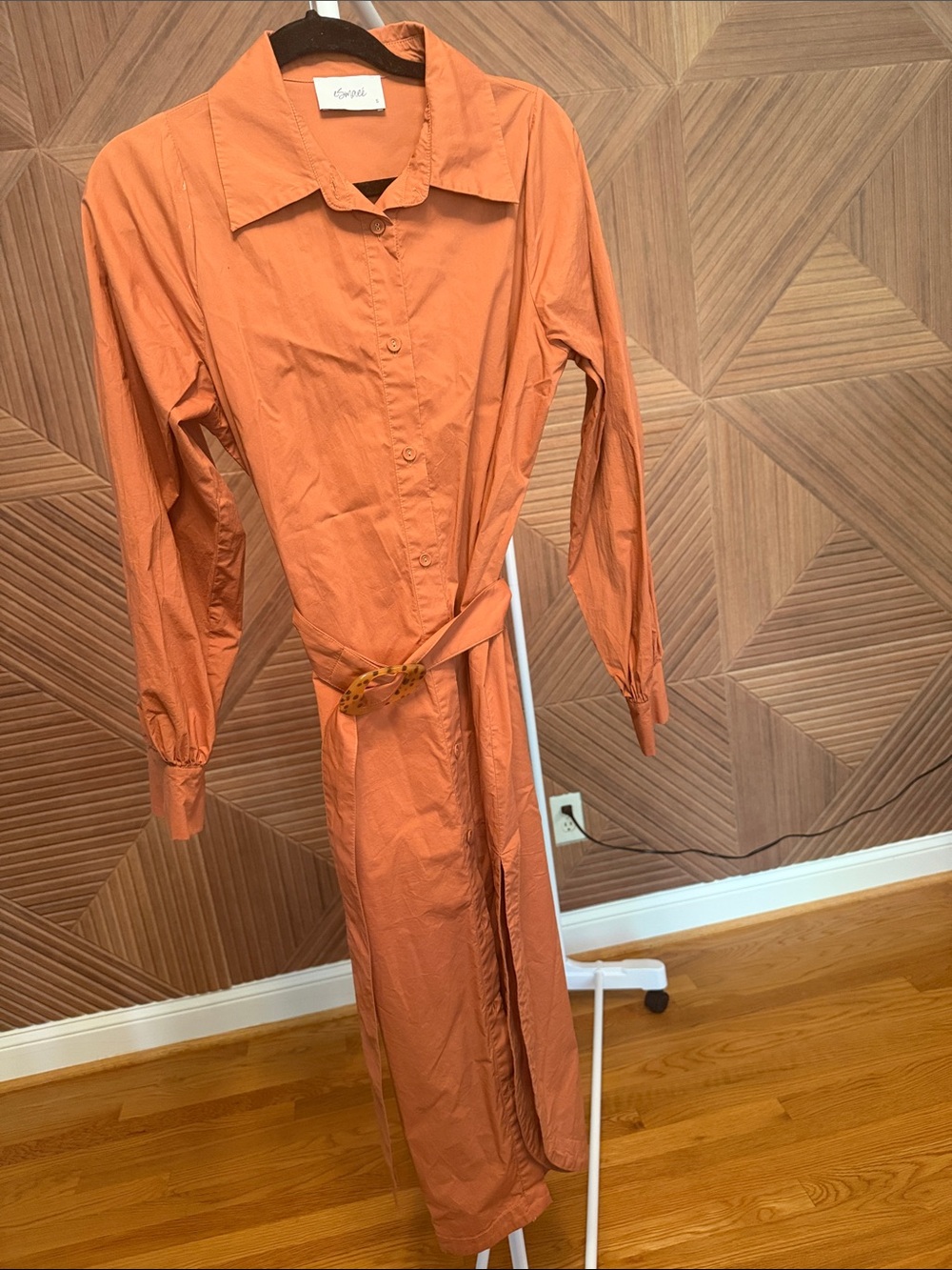 Women’s Long-Sleeve Shirt Dress in Burnt Orange